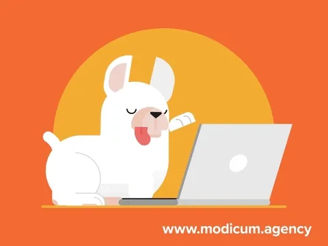 Animated dog typing on notebook